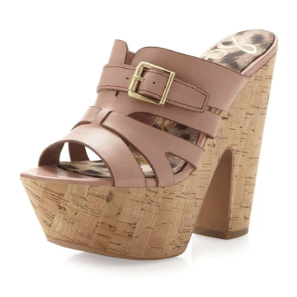 Sam Edelman Chase Cork Toasted Rose Slip On Chunky Platform Wedge Sandals
